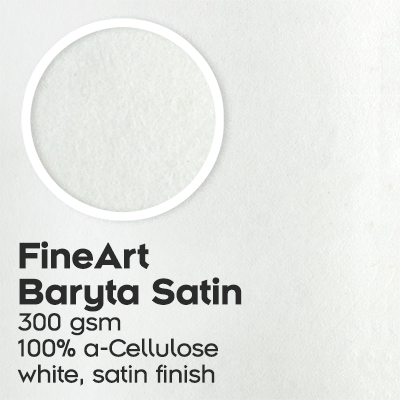 FineArt Baryta Satin, 300 gsm, 100 percent, a-Cellulose, white, satin finish