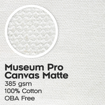 Museum Pro Canvas Matte, 385 gsm, 100 percent Cotton, OBA Free