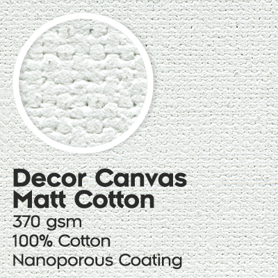 Decor Canvas Matt Cotton, 370 gsm, 100 percent Cotton, Nanoporous Coating