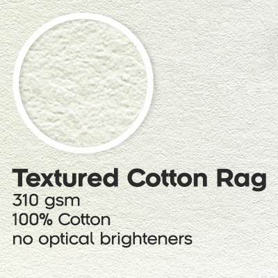 Textured Cotton Rag, 310 gsm, 100 percent Cotton, no optical brighteners